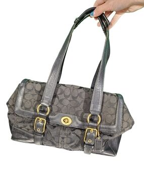 Vintage Coach Black Hampton SIGNATURE SATCHEL turnlock Carryall TOTE BAG purse